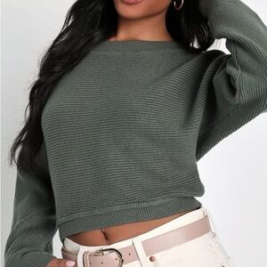 Lulus Fireside Dark Sage Green Ribbed Sweater